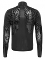 Black Gothic Printed Sheer Mesh Splicing T-Shirt for Men