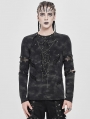 Black Gothic Punk Studded Cutout Long Sleeve T-Shirt for Men