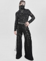 Black Gothic Punk Studded Cutout Long Sleeve T-Shirt for Men