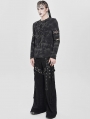 Black Gothic Punk Studded Cutout Long Sleeve T-Shirt for Men
