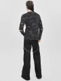 Black Gothic Punk Studded Cutout Long Sleeve T-Shirt for Men