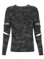 Black Gothic Punk Studded Cutout Long Sleeve T-Shirt for Men