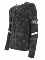 Black Gothic Punk Studded Cutout Long Sleeve T-Shirt for Men