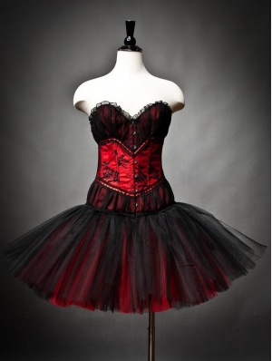 Red and Black Gothic Burlesque Short Corset Party Dress