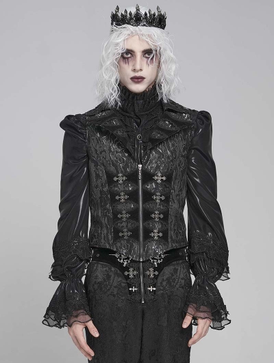 Black and Gray Retro Gothic Patterned Swallowtail Waistcoat for Men