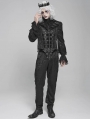 Black and Gray Retro Gothic Patterned Swallowtail Waistcoat for Men