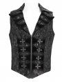 Black and Gray Retro Gothic Patterned Swallowtail Waistcoat for Men