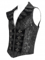 Black and Gray Retro Gothic Patterned Swallowtail Waistcoat for Men