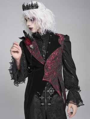 Red and Black Retro Gothic Feather Asymmetric Tailed Waistcoat for Men