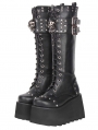 Black Gothic Punk Skull Rivet Wedge Platform Boots