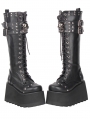 Black Gothic Punk Skull Rivet Wedge Platform Boots