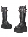 Black Gothic Punk Skull Rivet Wedge Platform Boots