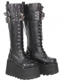 Black Gothic Punk Skull Rivet Wedge Platform Boots
