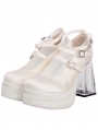 Ivory Silk Bow Strap High Block Heel Lolita Shoes