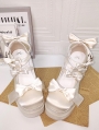 Ivory Silk Bow Strap High Block Heel Lolita Shoes