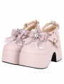 Pink Sweet Lace Bowknot Lolita Chunky High Heel Shoes