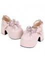 Pink Sweet Lace Bowknot Lolita Chunky High Heel Shoes