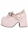 Pink Sweet Lace Bowknot Lolita Chunky High Heel Shoes