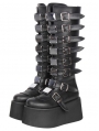 Black Gothic Punk Multi-Buckle Platform Knee High Boots