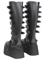 Black Gothic Punk Multi-Buckle Platform Knee High Boots