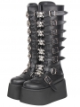 Black Gothic Punk Skull Buckle Knee High Platform Boots
