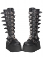 Black Gothic Punk Skull Buckle Knee High Platform Boots