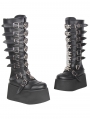 Black Gothic Punk Skull Buckle Knee High Platform Boots