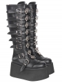 Black Gothic Punk Skull Buckle Knee High Platform Boots