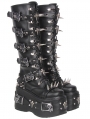 Black Gothic Punk Skull Strappy Buckle Platform Knee High Boots