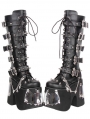 Black Gothic Punk Bat Buckle Platform Knee High Boots