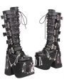 Black Gothic Punk Bat Buckle Platform Knee High Boots