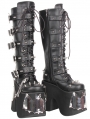 Black Gothic Punk Bat Buckle Platform Knee High Boots
