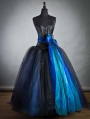 Black and Blue Long Gothic Burlesque Corset Prom Dress