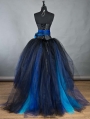 Black and Blue Long Gothic Burlesque Corset Prom Dress - Devilnight.co.uk