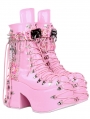 Pink Gothic Punk Buckle Lace-Up Platform Ankle Boots
