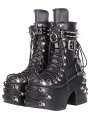 Black Gothic Punk Buckle Lace-Up Platform Ankle Boots