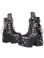Black Gothic Punk Buckle Lace-Up Platform Ankle Boots