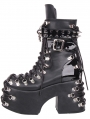 Black Gothic Punk Buckle Lace-Up Platform Ankle Boots