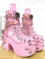 Pink Gothic Punk Rivet Strappy Platform Ankle Boots