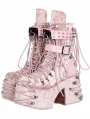 Pink Gothic Punk Studded Belt Platform Ankle Boots with Chain