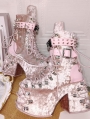 Pink Gothic Punk Studded Belt Platform Ankle Boots with Chain