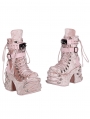 Pink Gothic Punk Studded Belt Platform Ankle Boots