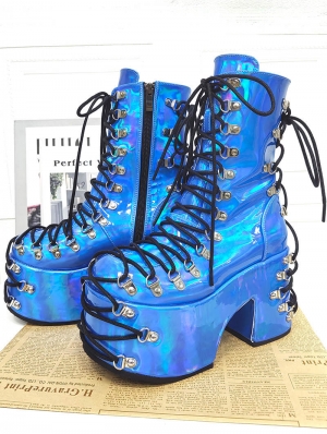 Royal Blue Gothic Punk Platform Heeled Boots