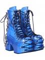 Royal Blue Gothic Punk Platform Heeled Boots