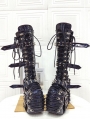 Black Gothic Punk Multi-Ring Rivet Platform Knee High Boots
