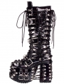 Black Gothic Punk Multi-Ring Rivet Platform Knee High Boots