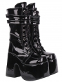 Black Gothic Punk Lace-Up Platform Mid-Calf Boots
