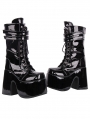 Black Gothic Punk Lace-Up Platform Mid-Calf Boots