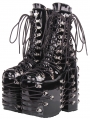 Black Gothic Punk Strappy Platform High Heel Mid-Calf Boots