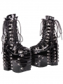 Black Gothic Punk Strappy Platform High Heel Mid-Calf Boots